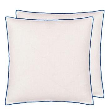 CCDG1477, Brera Lino, Alabaster with Cobalt overlocked edge, Designers Guild